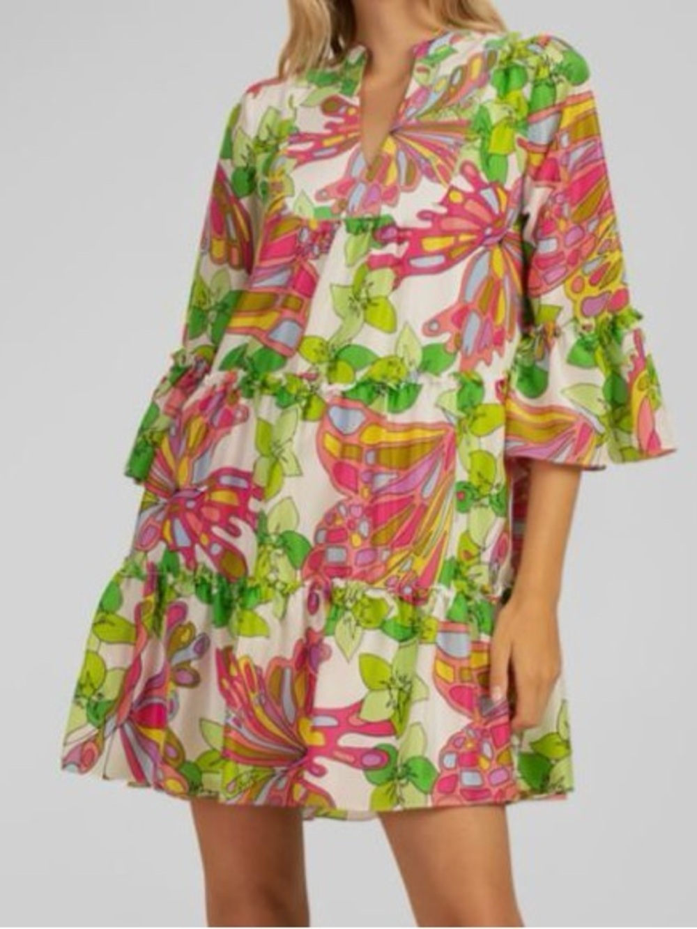 TRINA TURK MOVIE COLONY 2 BUTTERFLY SILK DRESS SZ S